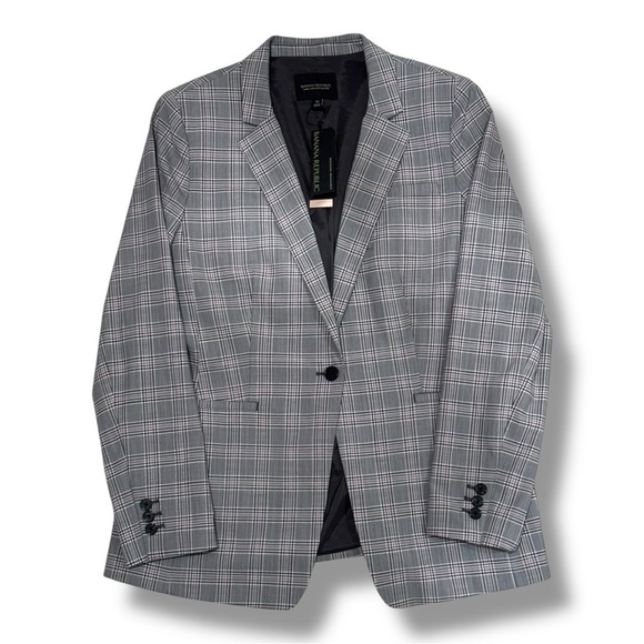 Banana Republic Jackets & Blazers - NWT Banana Republic Long & Lean-Fit Plaid Blazer Size 14 Gray Wool Blend